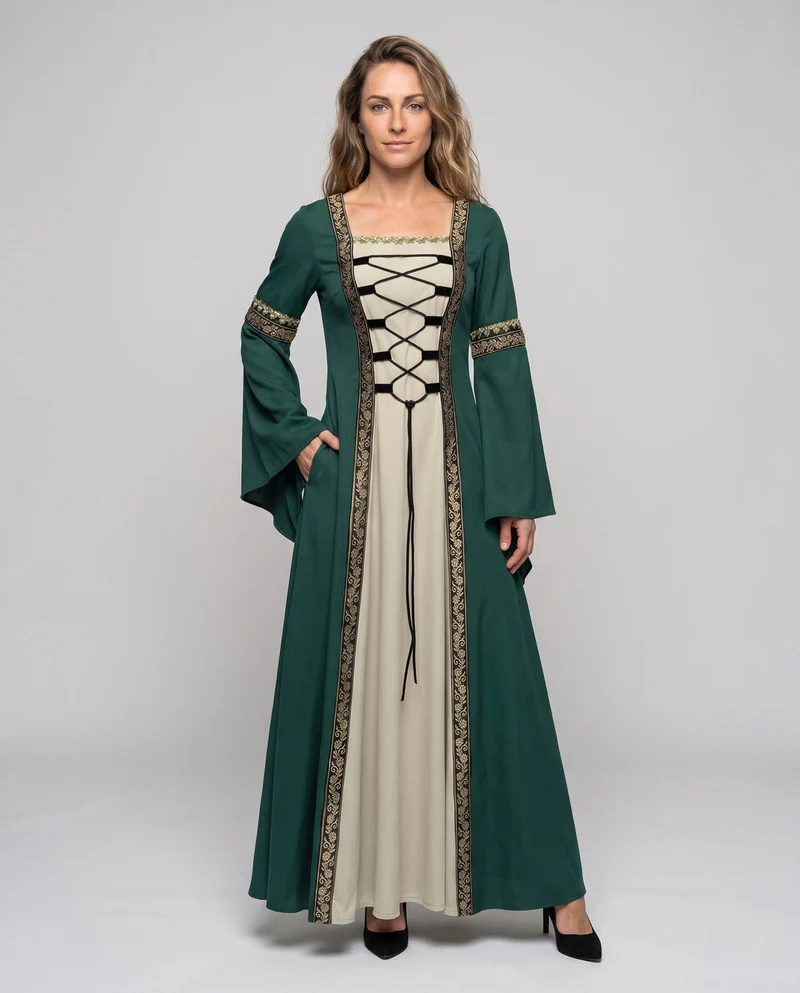 Damen historisches Märchenkleid mit elegantem Schnürdesign Nord Taschen