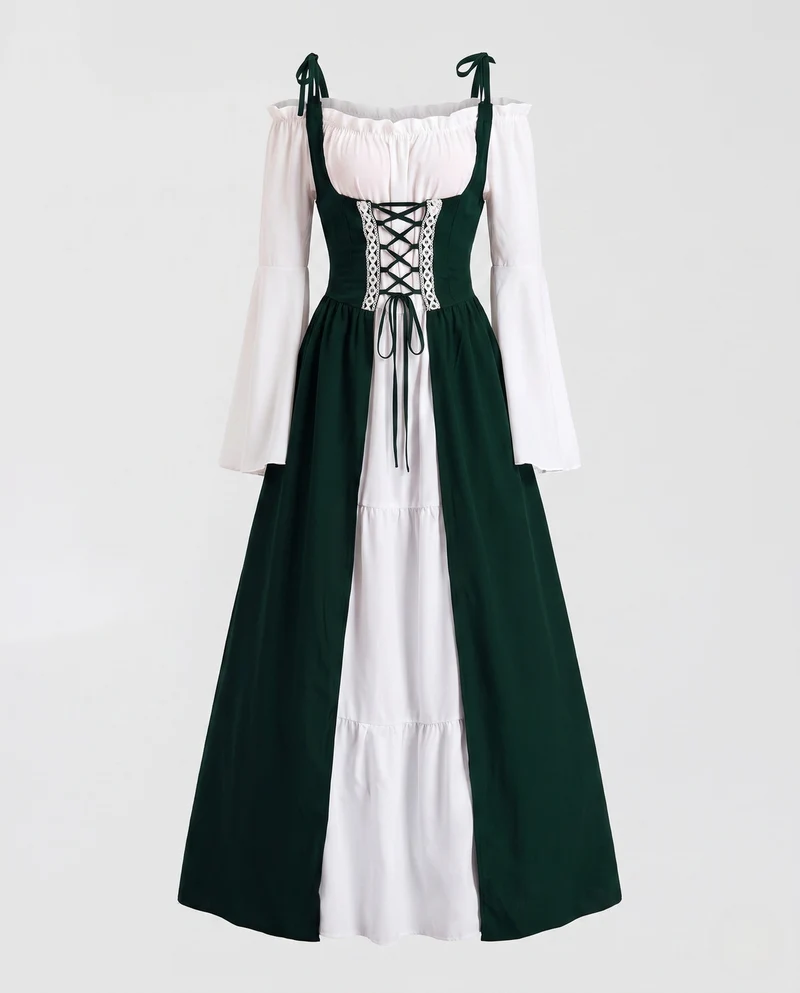Frauen historische mittelalterliche Kleid mit charmantem Schnitt und elegantem Gürtel Nord Taschen