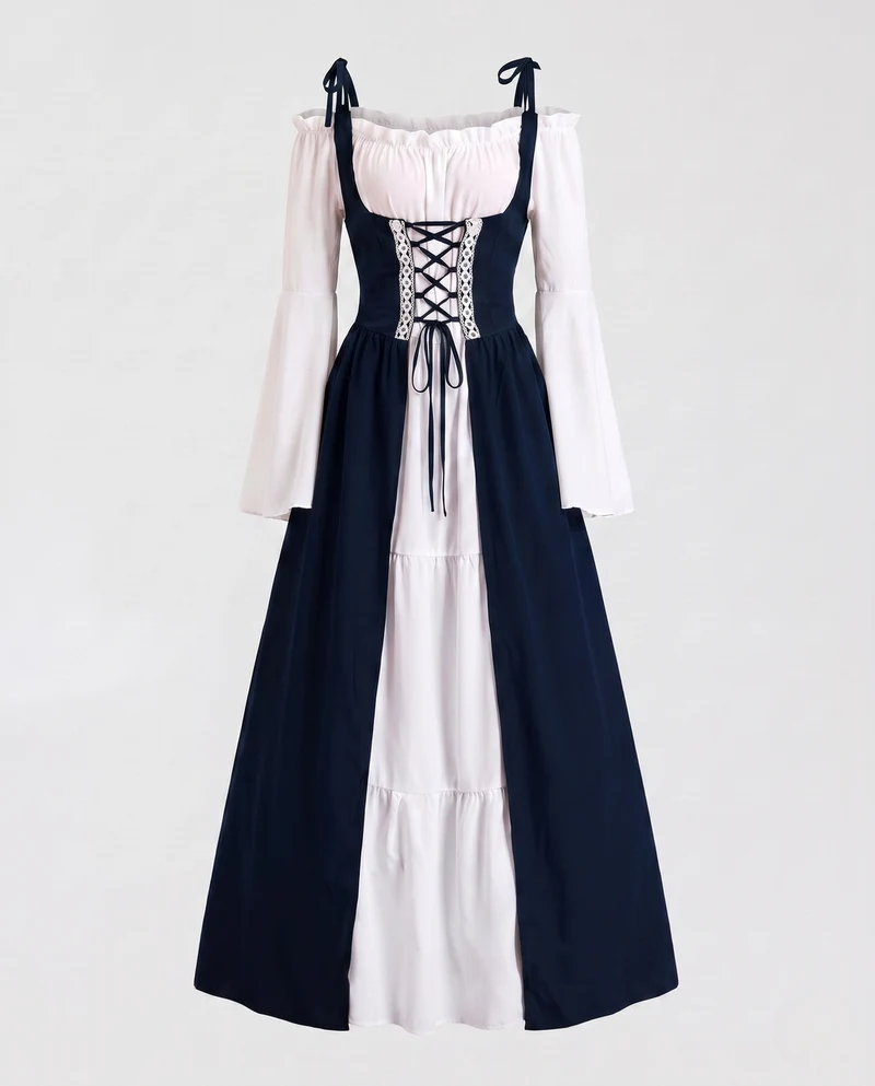 Frauen historische mittelalterliche Kleid mit charmantem Schnitt und elegantem Gürtel Nord Taschen