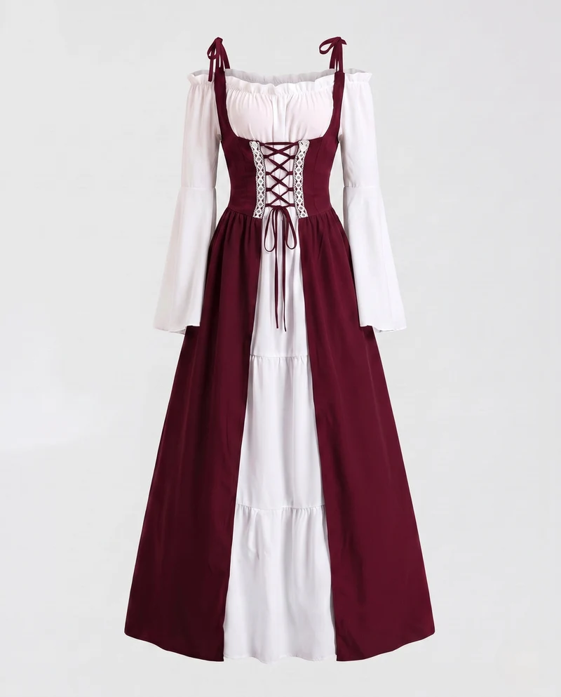 Frauen historische mittelalterliche Kleid mit charmantem Schnitt und elegantem Gürtel Nord Taschen