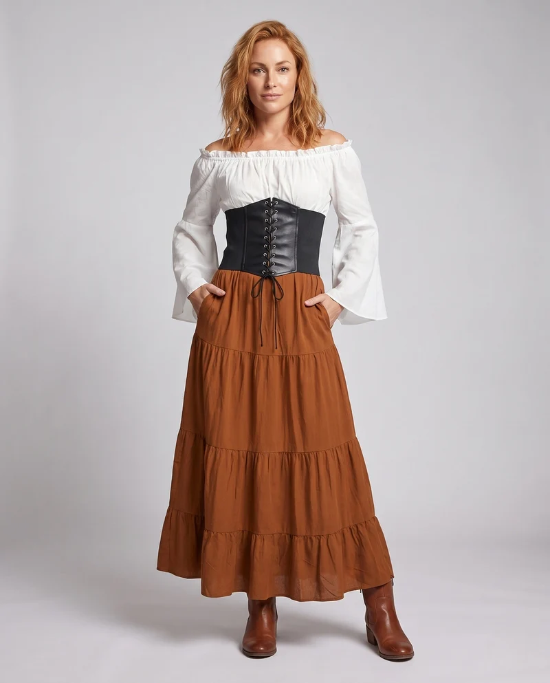 Maxikleid für Frauen mit romantischem schulterfreiem Ausschnitt und tailliertem Oberteil Nord Taschen
