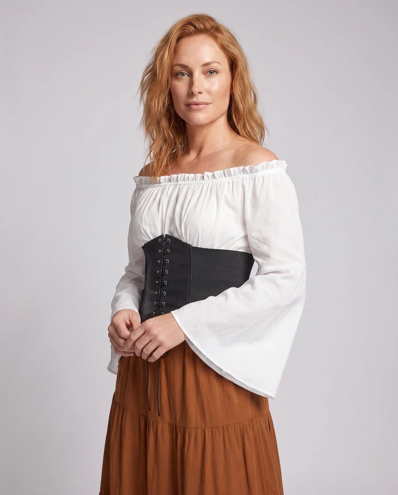 Maxikleid für Frauen mit romantischem schulterfreiem Ausschnitt und tailliertem Oberteil Nord Taschen