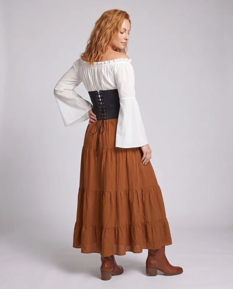 Maxikleid für Frauen mit romantischem schulterfreiem Ausschnitt und tailliertem Oberteil Nord Taschen