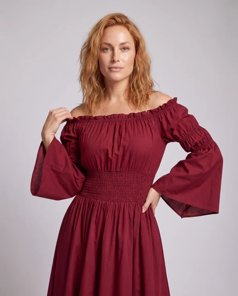 Damen Maxi-Kleid mit voluminösen Rüschen und elegantem Peplum Nord Taschen