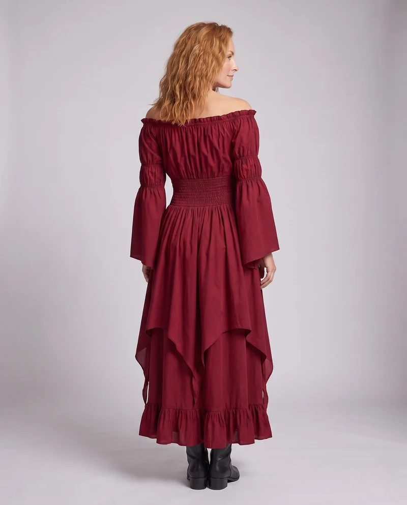 Damen Maxi-Kleid mit voluminösen Rüschen und elegantem Peplum Nord Taschen