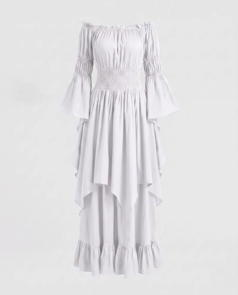 Damen Maxi-Kleid mit voluminösen Rüschen und elegantem Peplum Nord Taschen