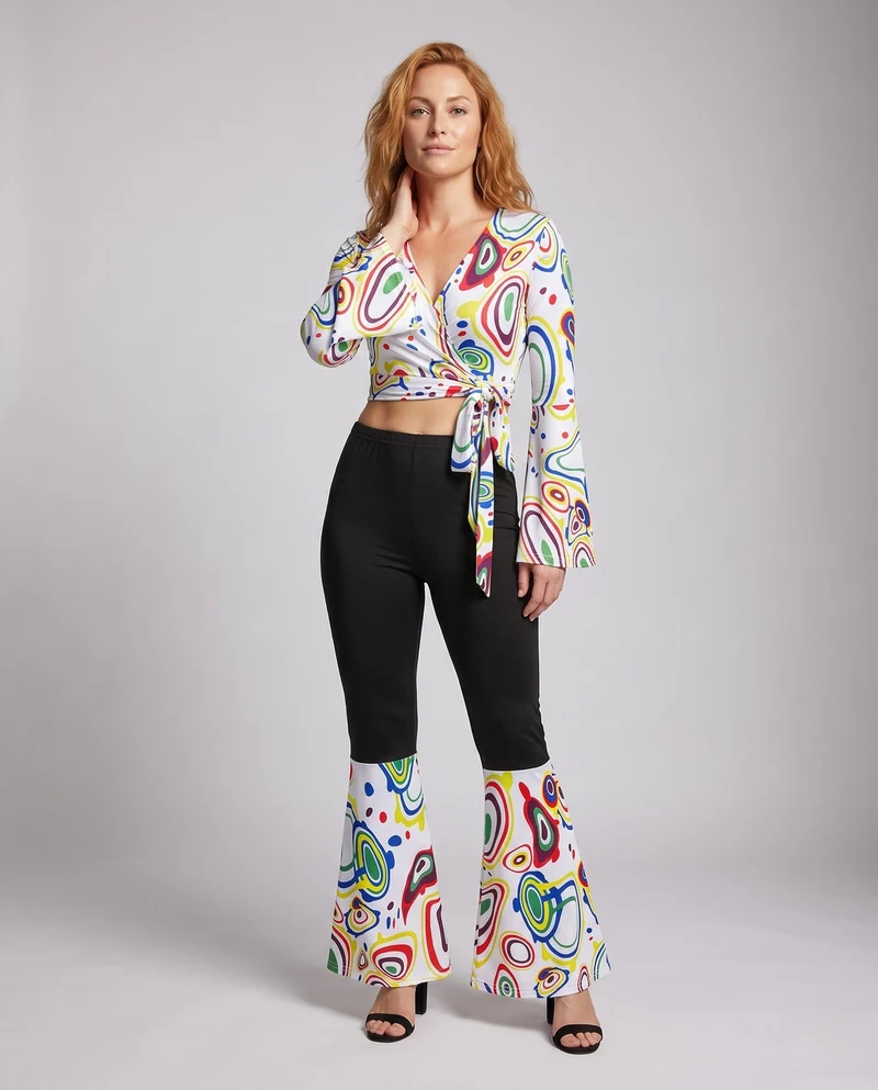 Damen modernes Boho-Set mit Wickeloberteil und weiten Hosen Nord Taschen