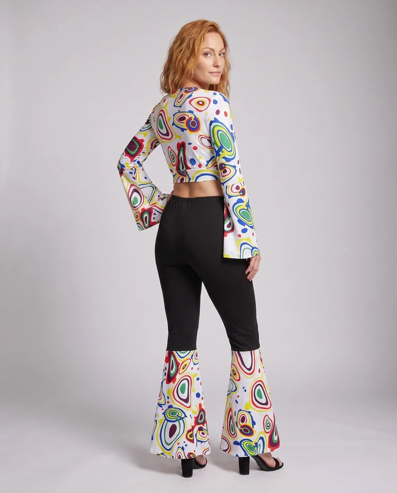 Damen modernes Boho-Set mit Wickeloberteil und weiten Hosen Nord Taschen