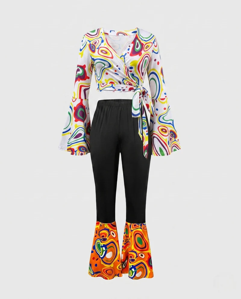 Stylisches 2-teilige Damen-Set mit langen Ärmeln und weit ausgestellten Hosen Nord Taschen