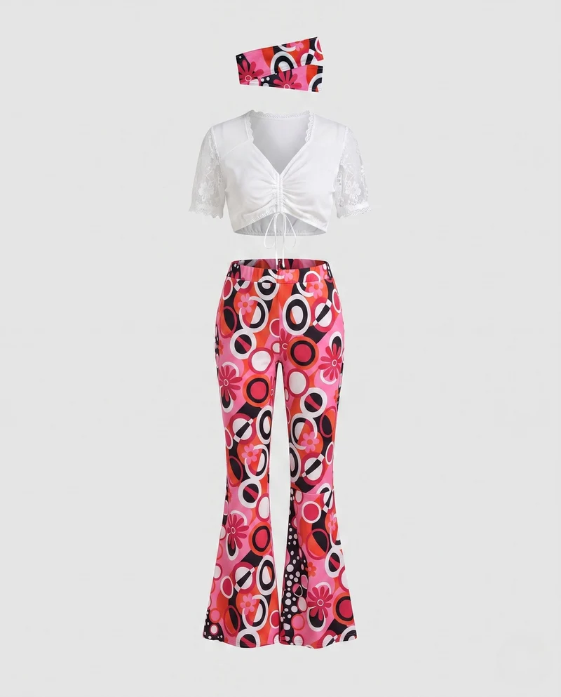 Damen Mode Crop Top und Flared Pants Set Nord Taschen
