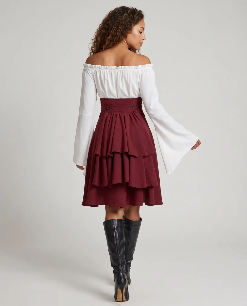 Damen Off-Shoulder Kleid mit Trompetenärmeln Nord Taschen