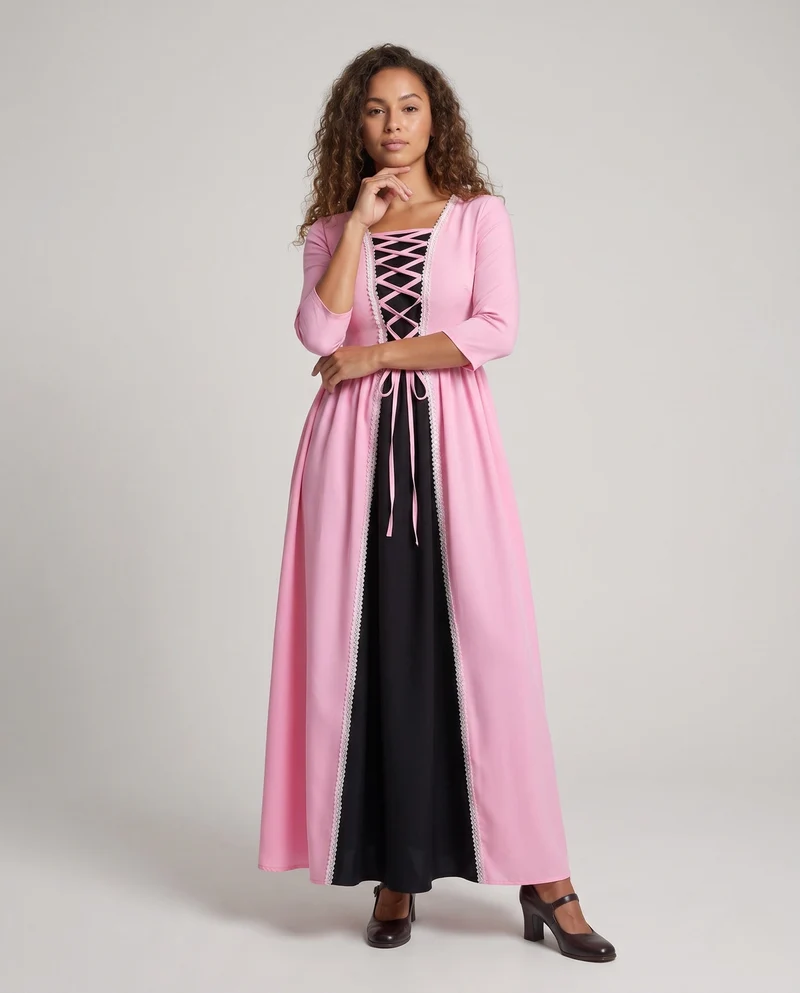 Frauen romantisches Maxikleid mit Schnürung und zweifarbigen Akzenten Nord Taschen