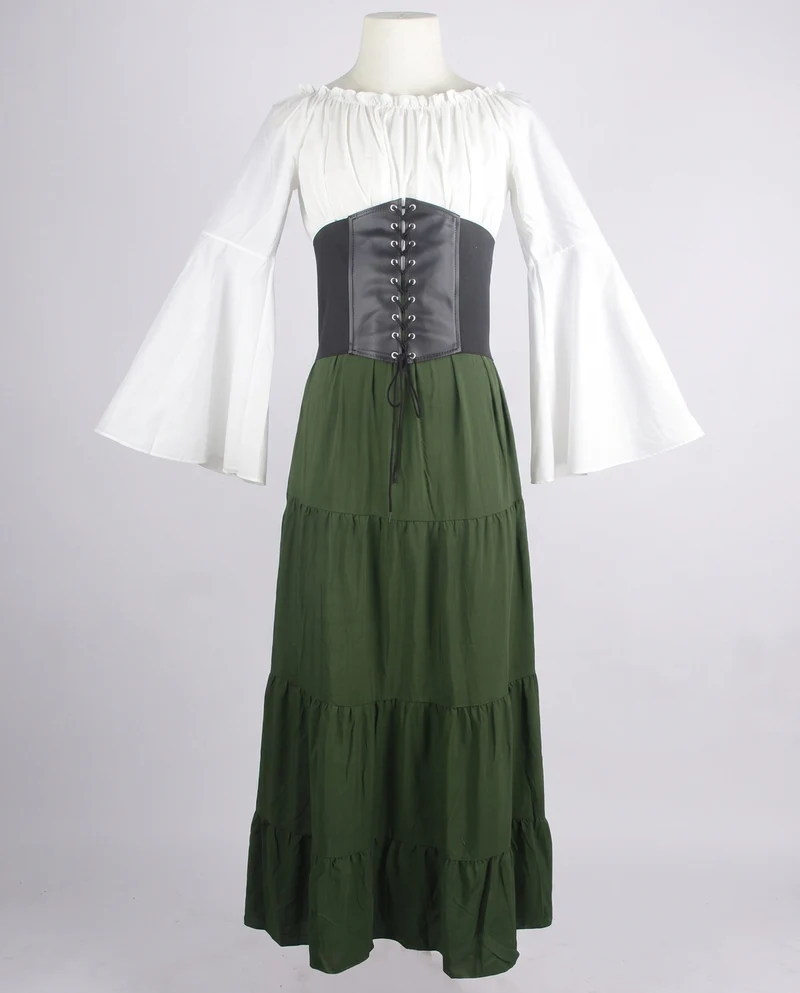 Damen romantisches Maxikleid mit schwingendem Rock und tailliertem Oberteil Nord Taschen
