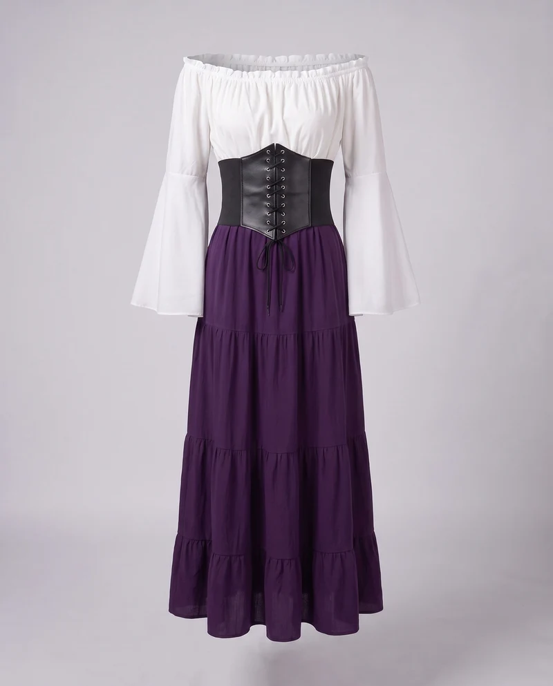 Damen romantisches Maxikleid mit schwingendem Rock und tailliertem Oberteil Nord Taschen