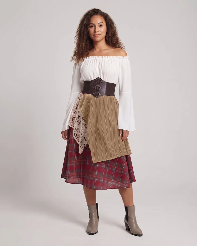 Damen romantisches Maxikleid mit weiten Ärmeln und Taillen-Corsage Nord Taschen