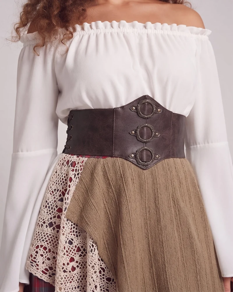 Damen romantisches Maxikleid mit weiten Ärmeln und Taillen-Corsage Nord Taschen