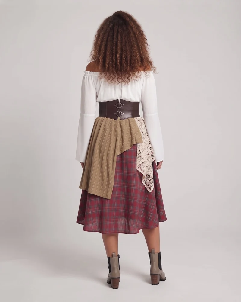 Damen romantisches Maxikleid mit weiten Ärmeln und Taillen-Corsage Nord Taschen