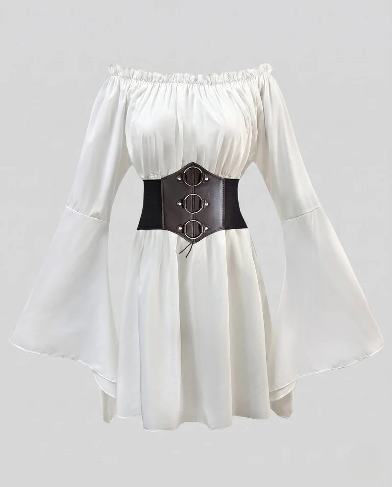 Damen romantisches Maxikleid mit weiten Ärmeln und Taillen-Corsage Nord Taschen