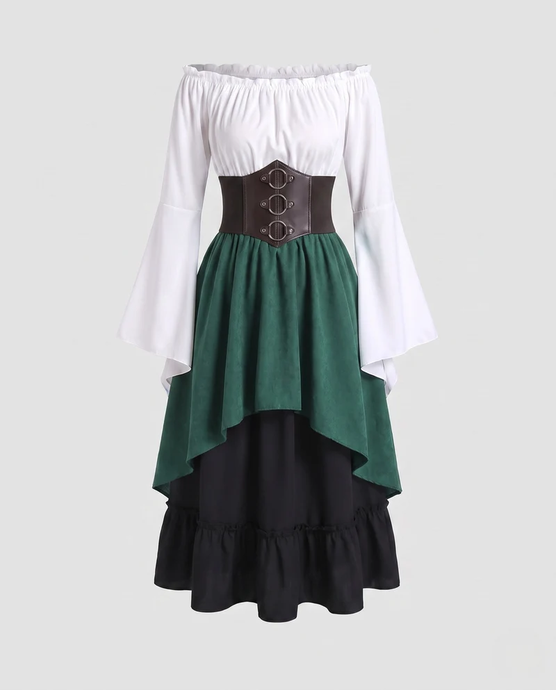 Damen Off-Shoulder Bluse Kleid mit weiten, ausgestellten Ärmeln und tailliertem Oberteil Nord Taschen