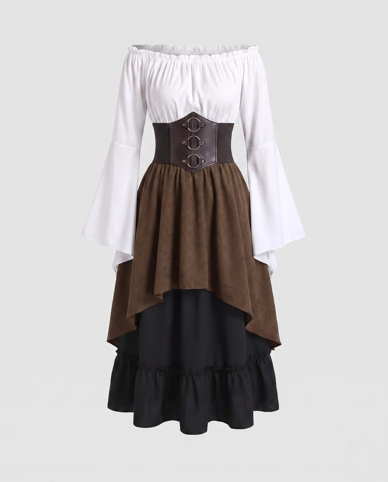 Damen Off-Shoulder Bluse Kleid mit weiten, ausgestellten Ärmeln und tailliertem Oberteil Nord Taschen