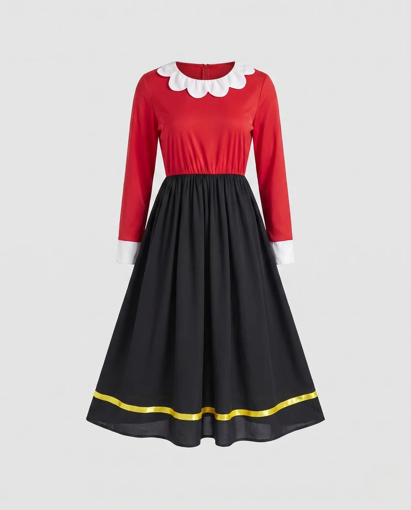 Frauen Elegantes Kleid mit Rüschendetails und Kontrastkragen Nord Taschen