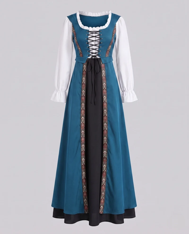Frauen traditionelle Kleid mit dekorativer Schnürung und bunten Stickdetails Nord Taschen