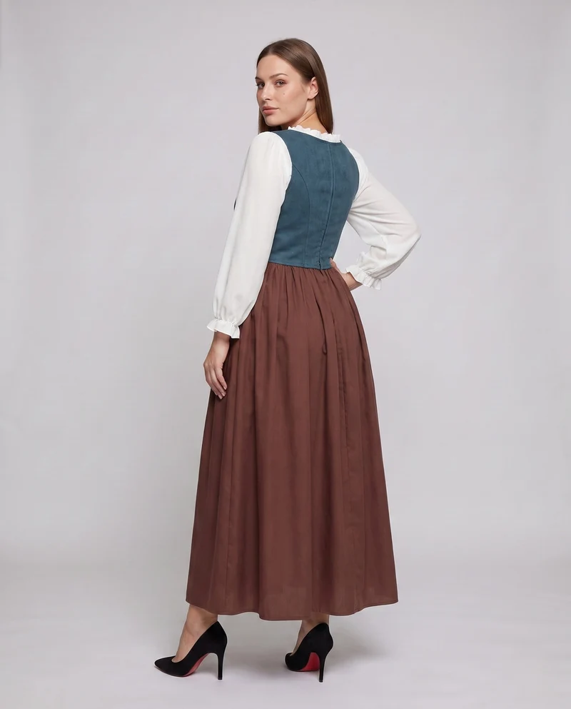 Damen traditionelle Kleid mit romantischem Oberteil und voluminösem Rock Nord Taschen