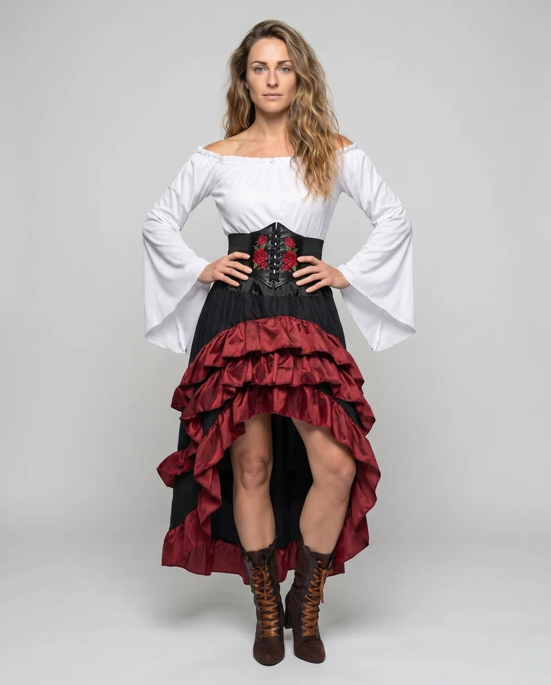 Damen Historisches Kostüm mit Volantrock und Fitted Bodice Nord Taschen