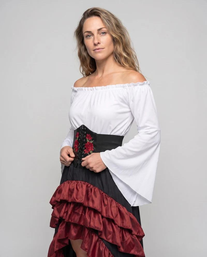 Damen Historisches Kostüm mit Volantrock und Fitted Bodice Nord Taschen