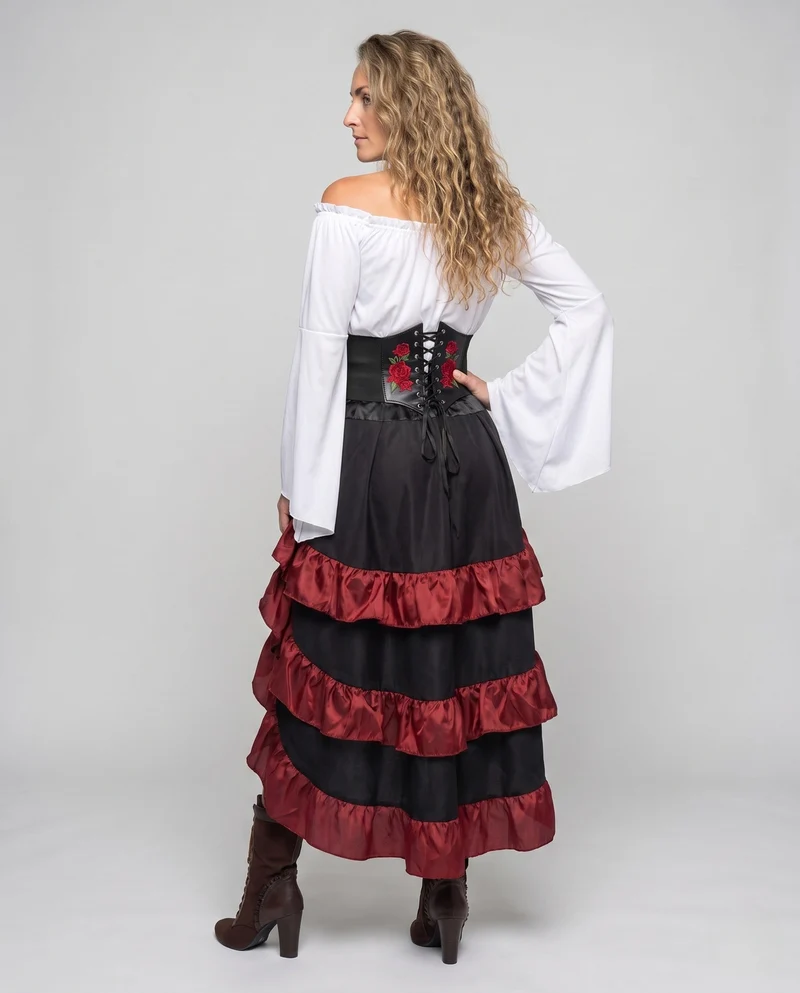 Damen Historisches Kostüm mit Volantrock und Fitted Bodice Nord Taschen