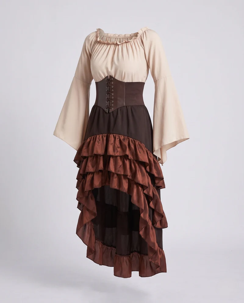 Damen Historisches Kostüm mit Volantrock und Fitted Bodice Nord Taschen