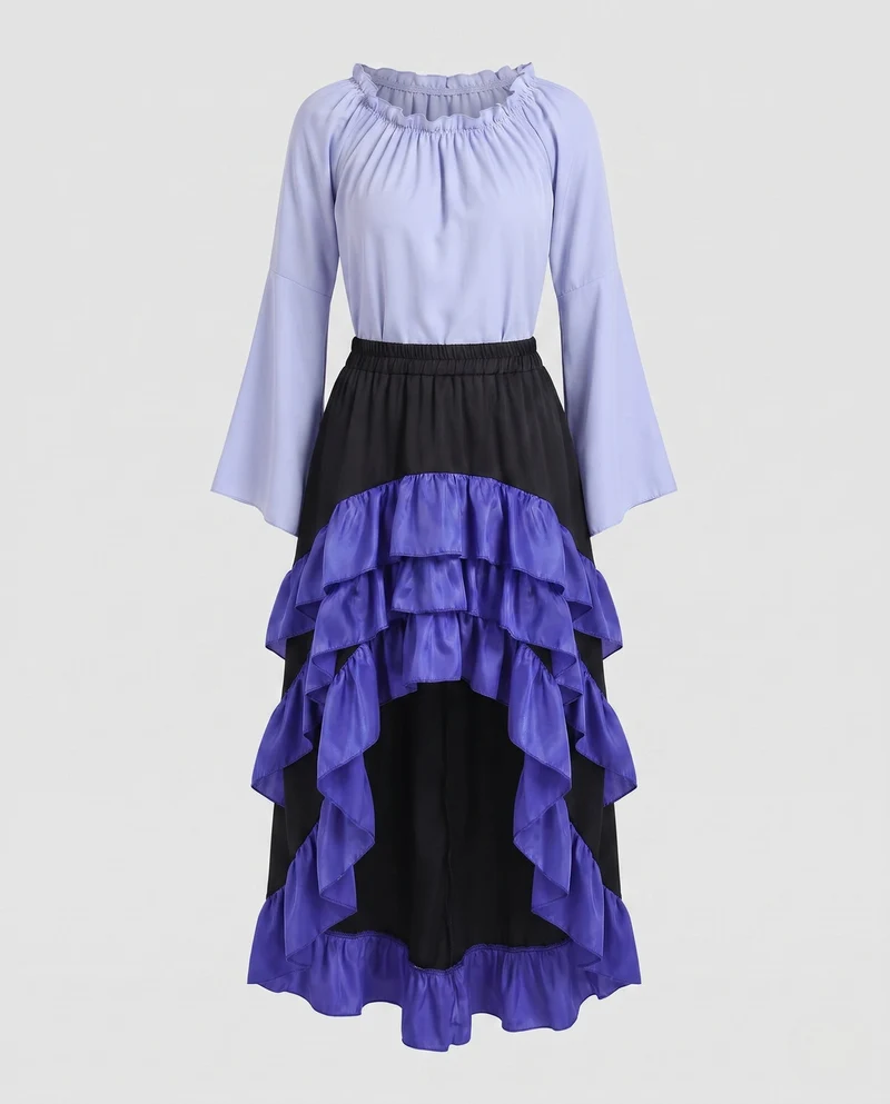 Frauen Historisches Rüschkleid mit Eleganter Korsage und Ausgestellt Rock Nord Taschen