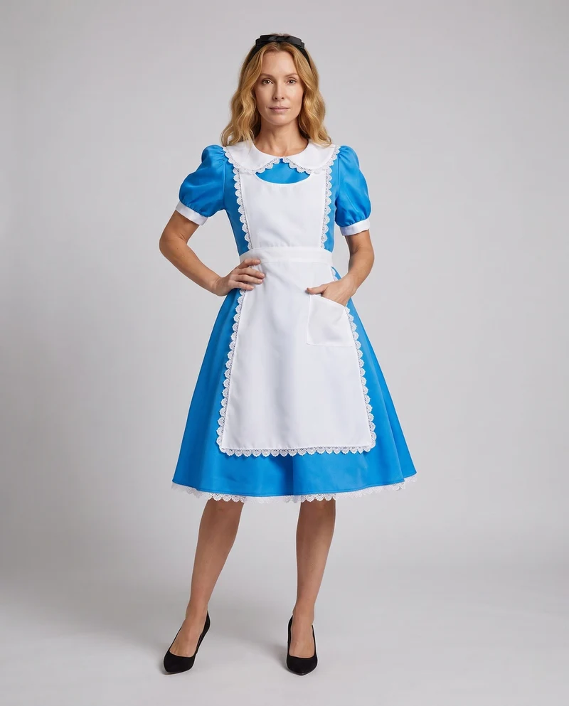 Damen Märchenkostüm im Stil von Alice im Wunderland mit Rüschen und Schürze Nord Taschen