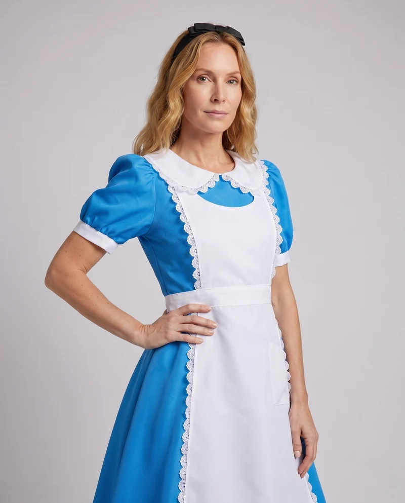 Damen Märchenkostüm im Stil von Alice im Wunderland mit Rüschen und Schürze Nord Taschen