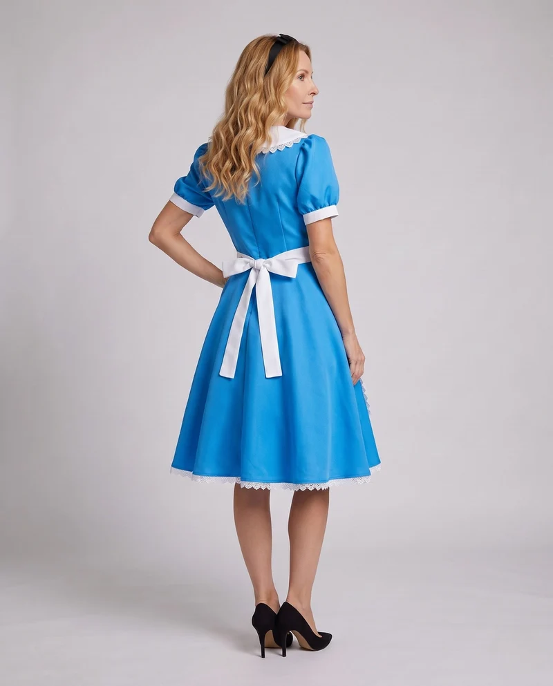 Damen Märchenkostüm im Stil von Alice im Wunderland mit Rüschen und Schürze Nord Taschen