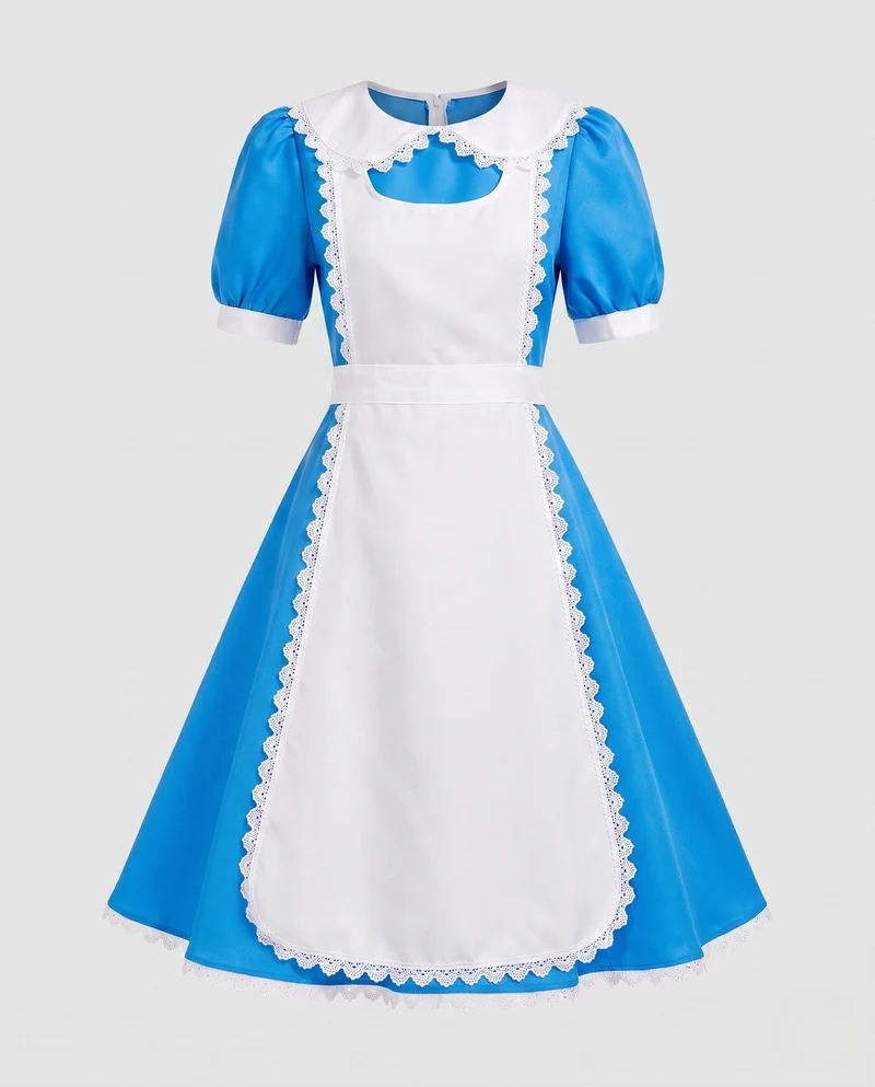 Damen Märchenkostüm im Stil von Alice im Wunderland mit Rüschen und Schürze Nord Taschen