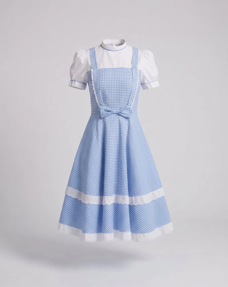 Damen nostalgisches kariertes Kleid mit Rüschendetails und passenden Accessoires Nord Taschen