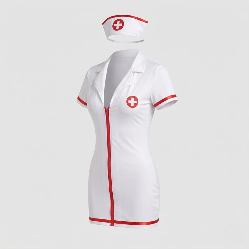 Damen sexy Krankenschwesternkostüm mit Reißverschluss und leichtem Stoff Nord Taschen