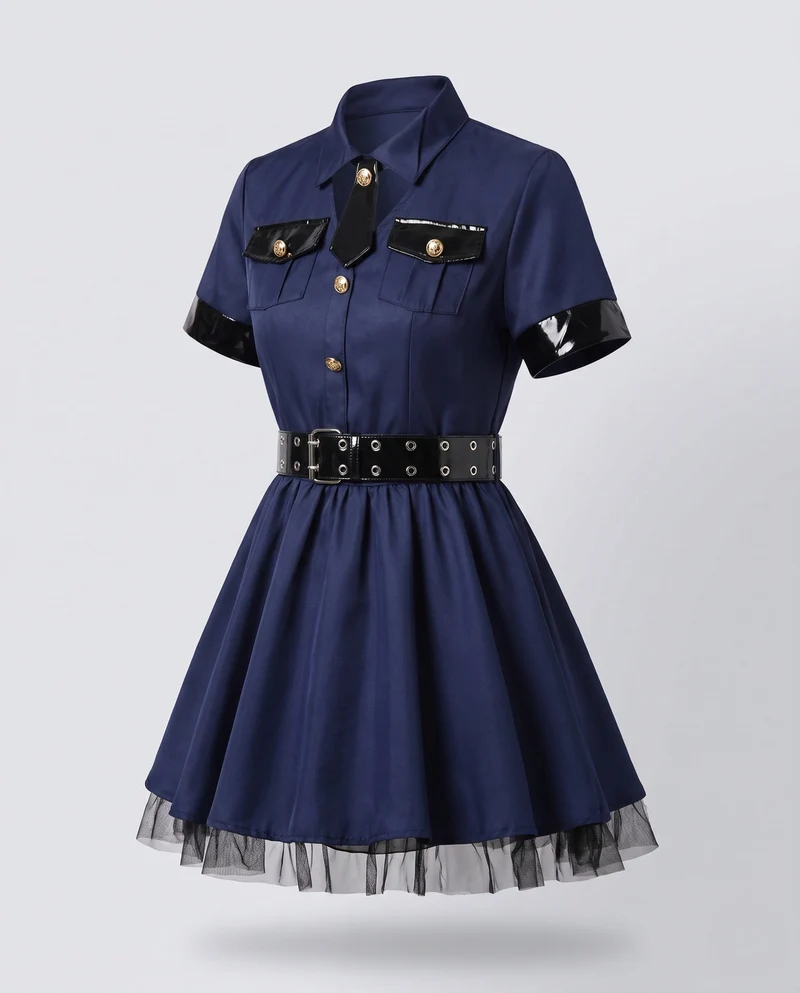 Damen Sexy Polizei Outfit mit Minikleid und Hut Nord Taschen