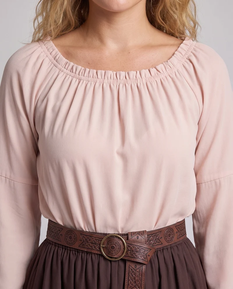 Damen Stylisches Langarmkleid mit Rüschen und Gürtel Nord Taschen