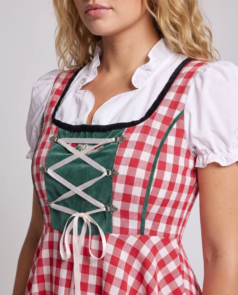 Damen Traditionskleid mit Karomuster und Rüschendetails Nord Taschen