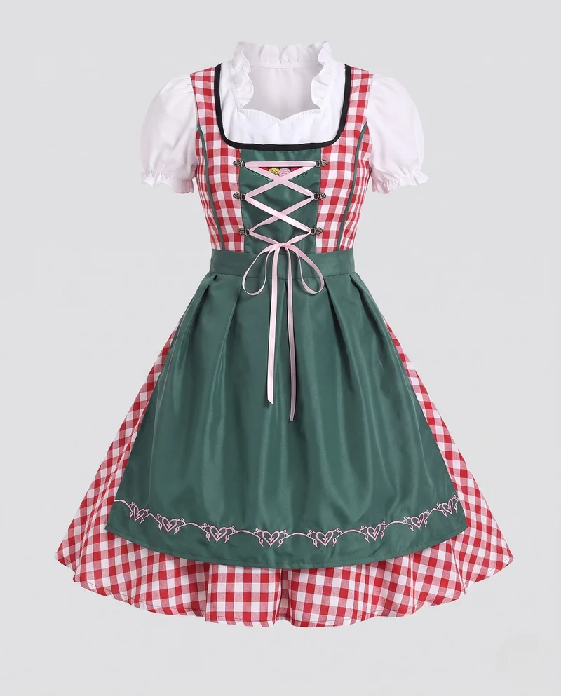 Damen Traditionskleid mit Karomuster und Rüschendetails Nord Taschen