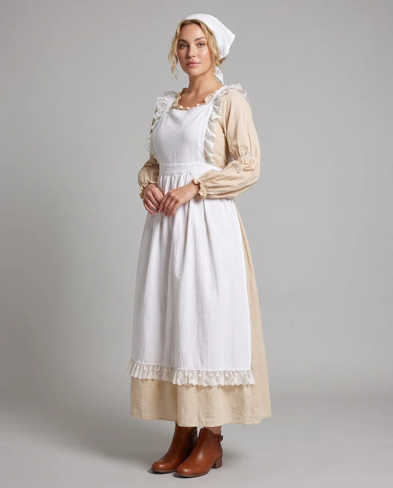 Frauen traditionelles Landhauskleid mit Rüschendetails und dekorativer Schürze Nord Taschen