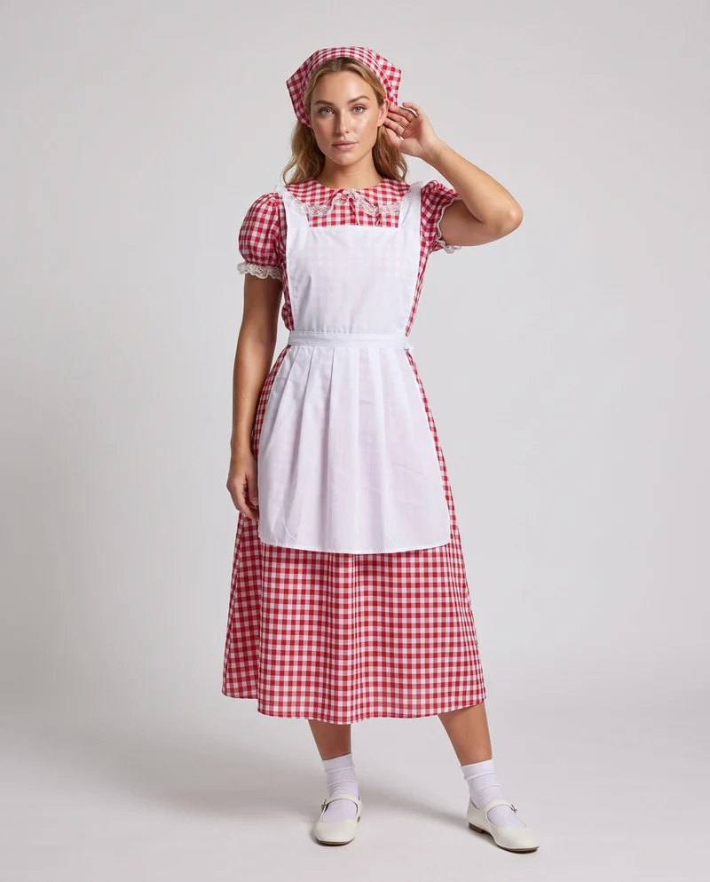 Damen traditionelle Landhauskleid mit Rüschendetails und Schürze Nord Taschen