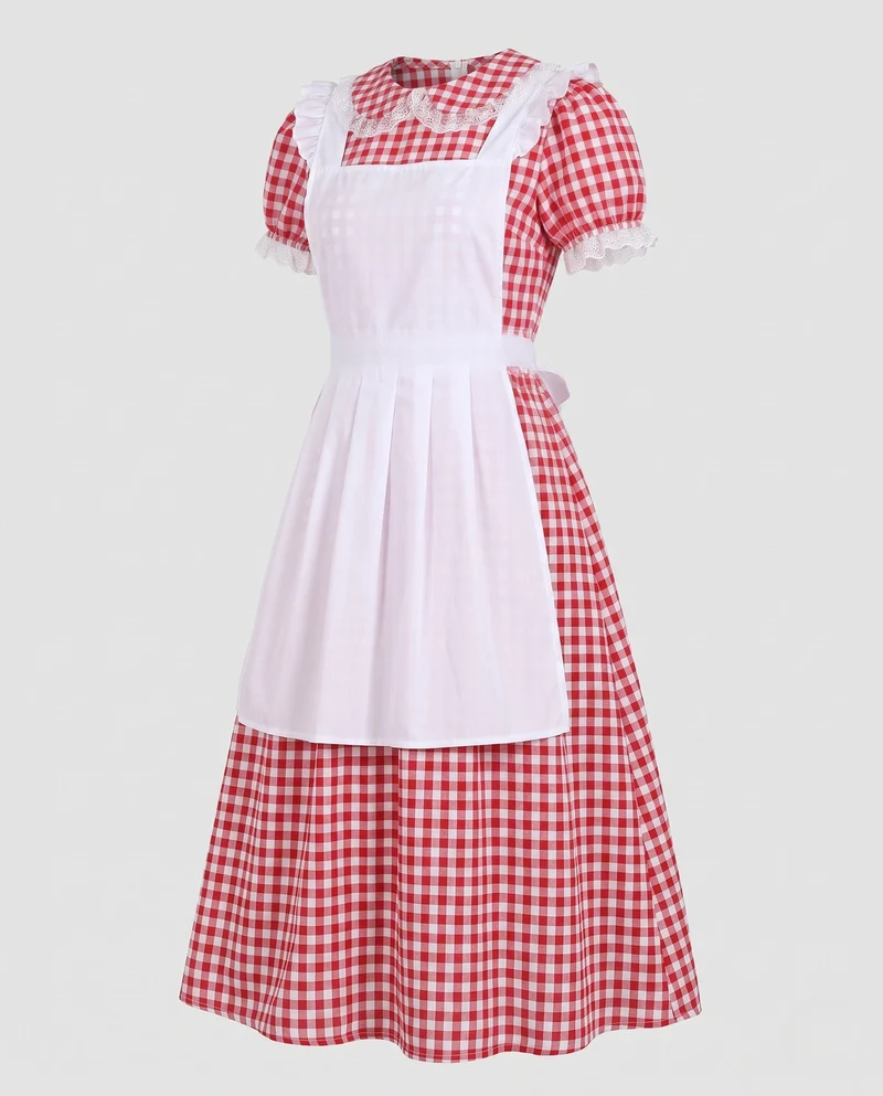 Damen traditionelle Landhauskleid mit Rüschendetails und Schürze Nord Taschen
