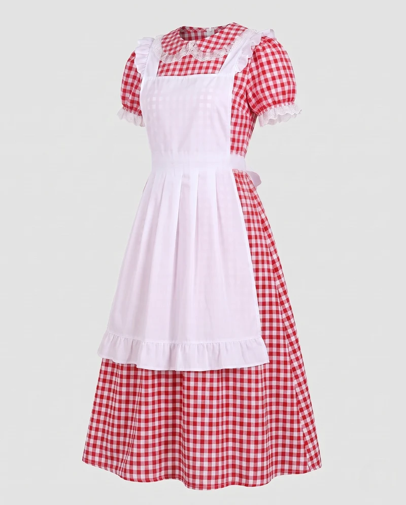 Damen traditionelle Landhauskleid mit Rüschendetails und Schürze Nord Taschen