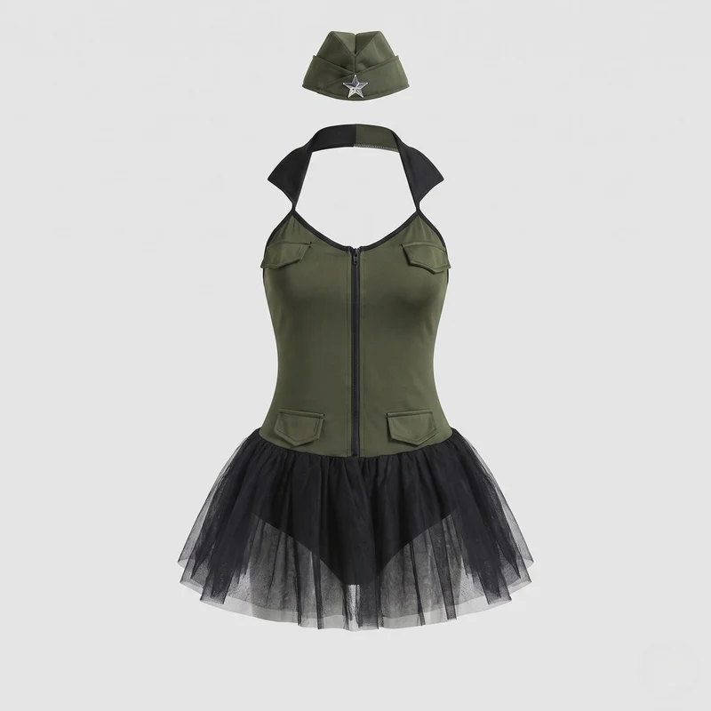 Frauen Verspieltes Militärkostüm mit Tüllrock Nord Taschen