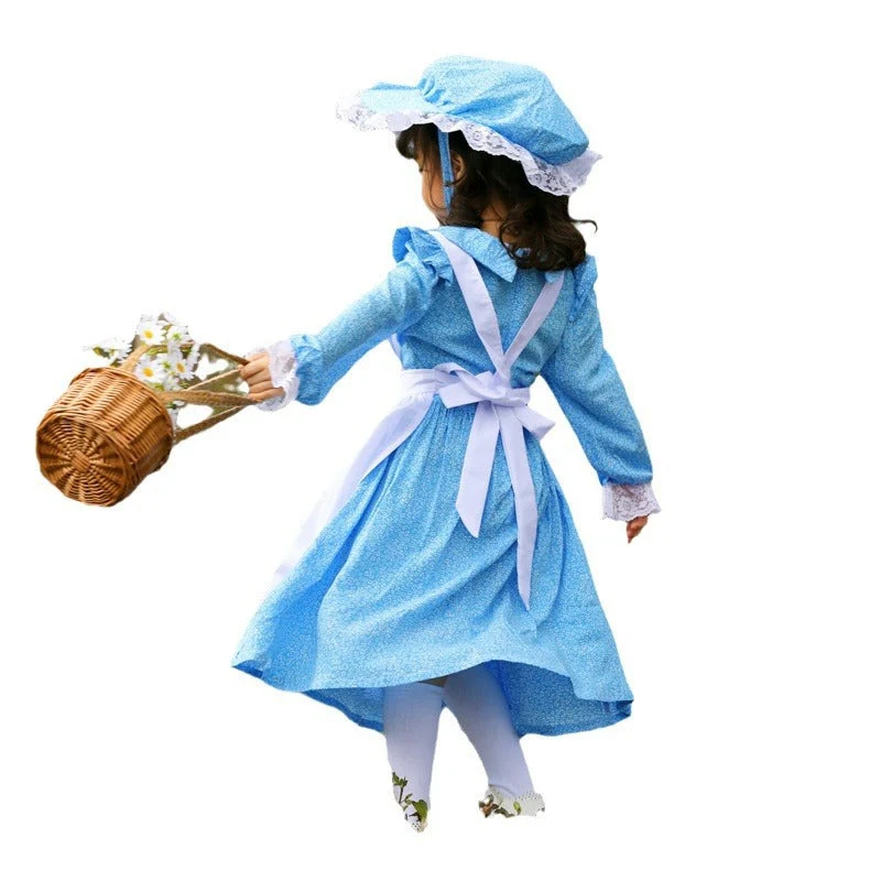 Damen Vintage Bauernkleid mit romantischen Rüschen und passendem Hut Nord Taschen