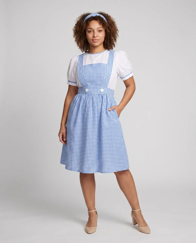 Damen Vintage Kleid mit kariertem Muster und Rüschendetails Nord Taschen