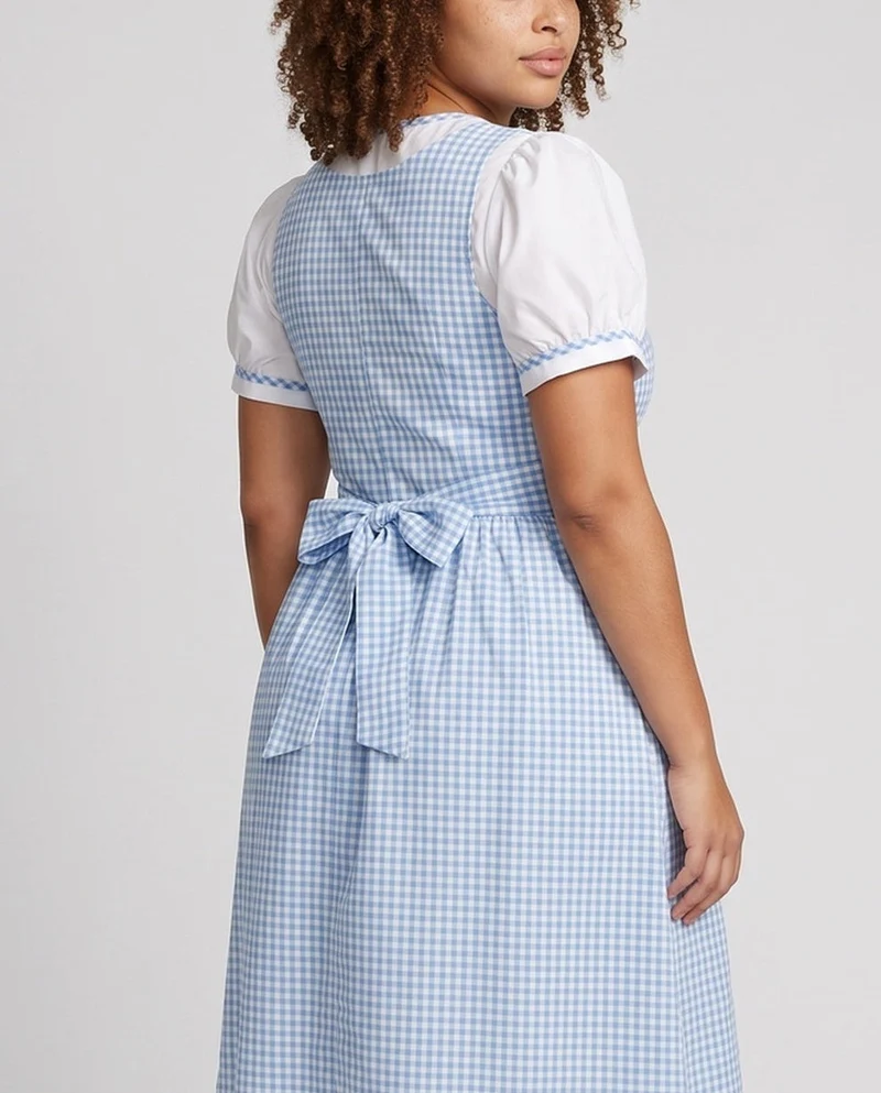 Damen Vintage Kleid mit kariertem Muster und Rüschendetails Nord Taschen